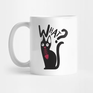 Fun Minimalist What Black And Magenta Cat Cartoon Mug